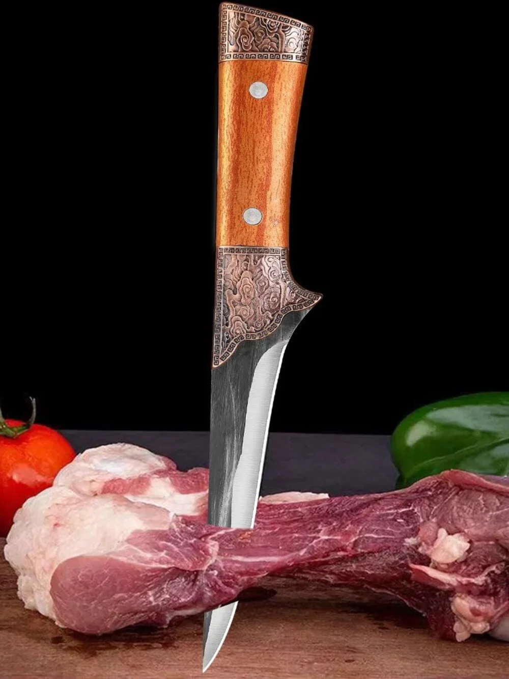 6 Inch Boning Knife - Curved Semi-Stiff Blade for Meat Cutting, Filleting & Debo